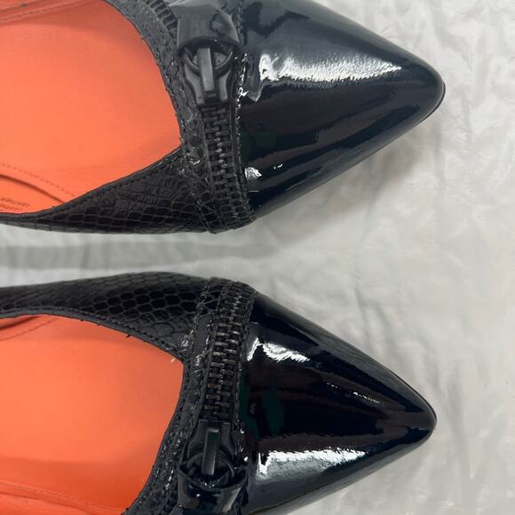 VIA SPIGA Black Leather & Patent Leather Pointy Flats with Zipper Accent - Picture 3 of 7